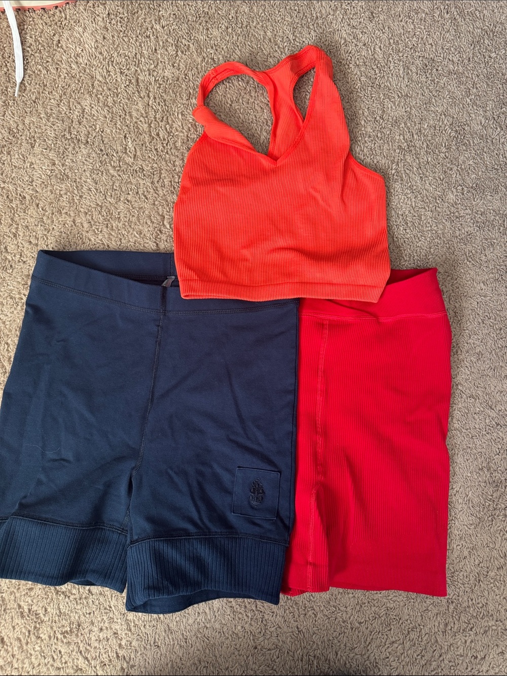 Free People Ribbed Tank and Shorts Set - Bright Red, Navy